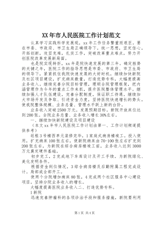 XX年市人民医院工作计划范文