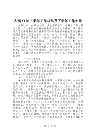 乡镇XX年上半年工作总结及下半年工作安排
