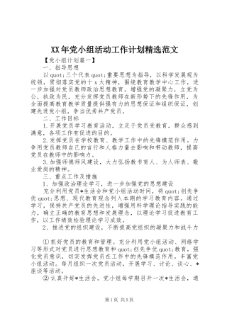 XX年党小组活动工作计划精选范文
