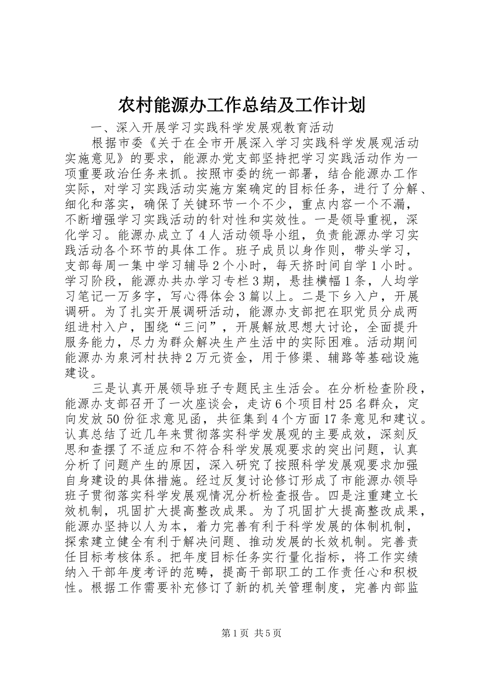 农村能源办工作总结及工作计划_第1页