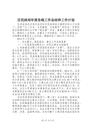 区民政局年度各线工作总结和工作计划