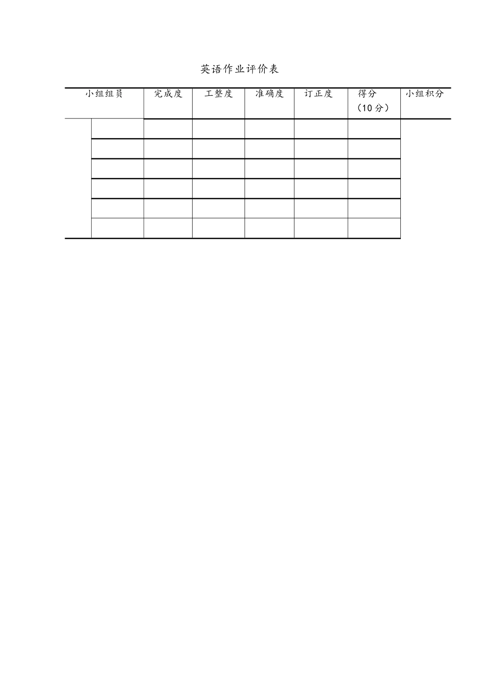 英语作业评价表_第1页