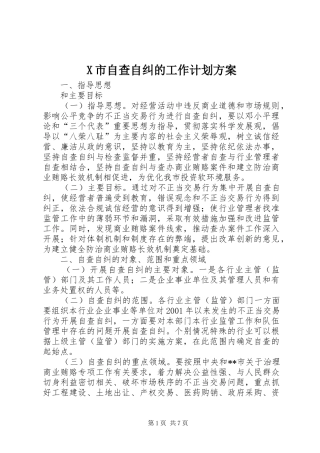 X市自查自纠的工作计划方案