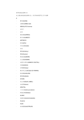 世界化妆品品牌大全,从字母A到Z等上万个品牌