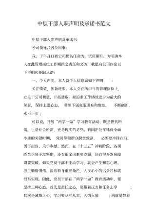 中层干部入职声明及承诺书范文