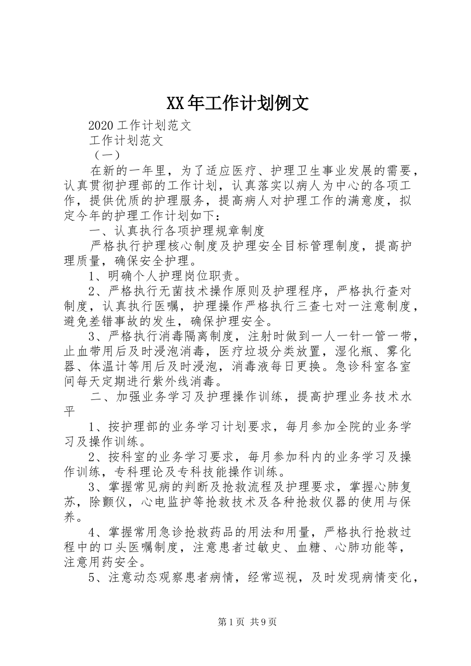 XX年工作计划例文_第1页