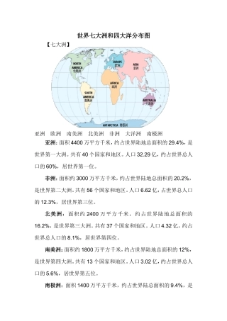 世界七大洲和四大洋分布图
