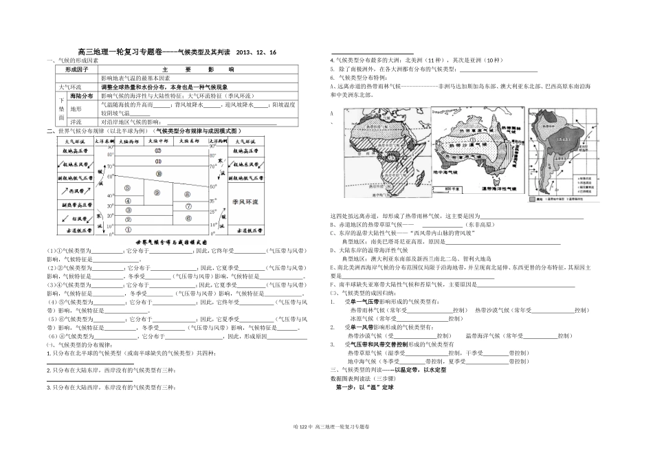 高三地理一轮复习专题卷----气候类型的判读（有答案）_第1页