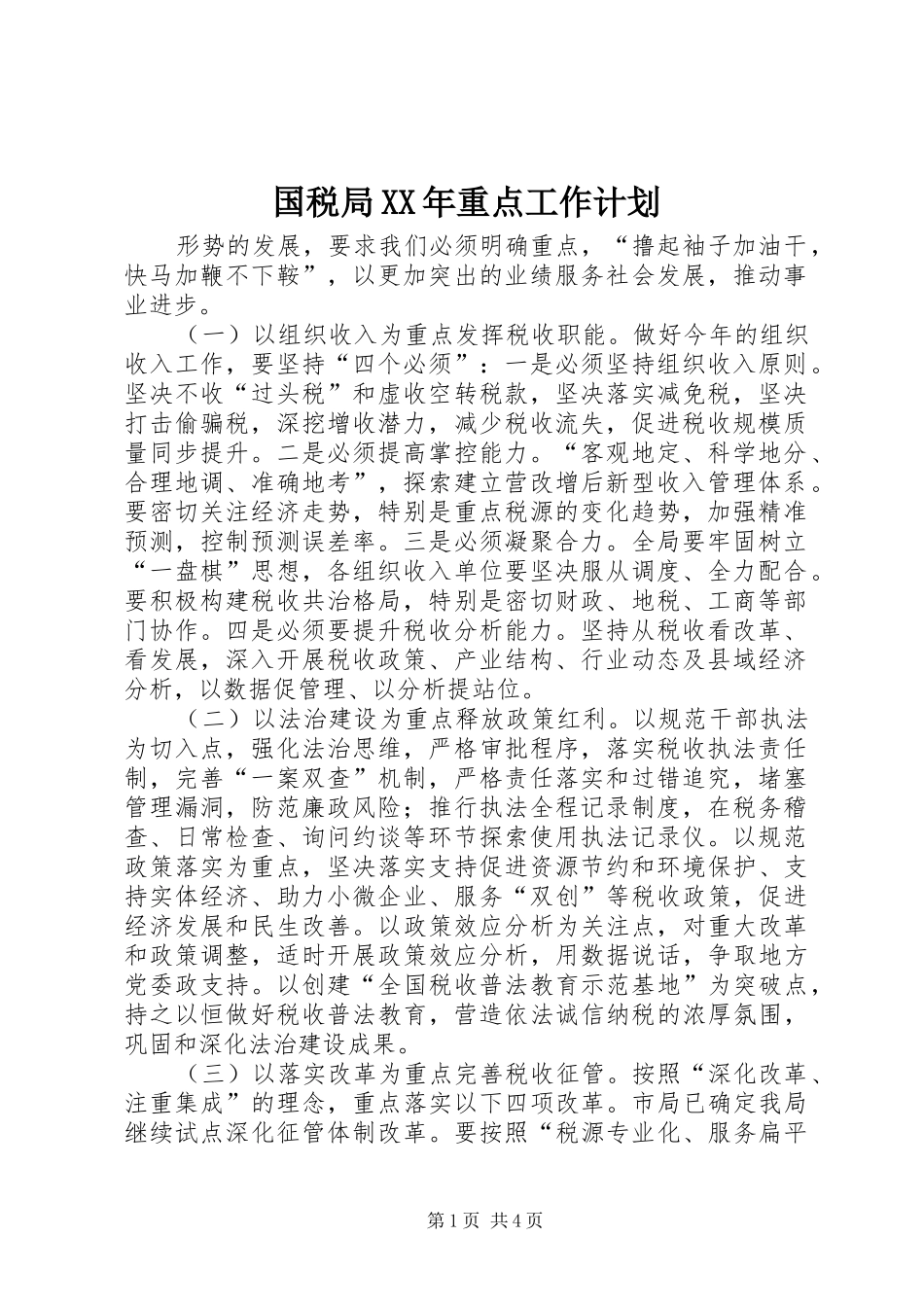 国税局XX年重点工作计划_第1页