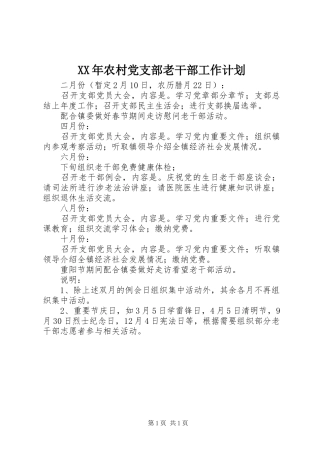 XX年农村党支部老干部工作计划