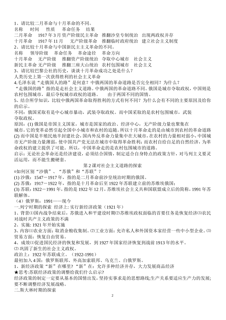 九年级历史下册复习提纲(全)_第2页