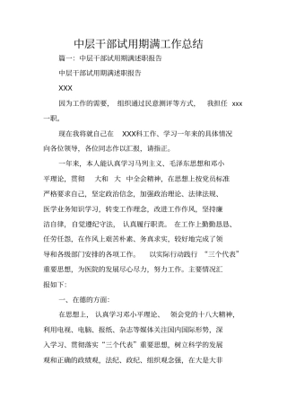 中层干部试用期满工作总结