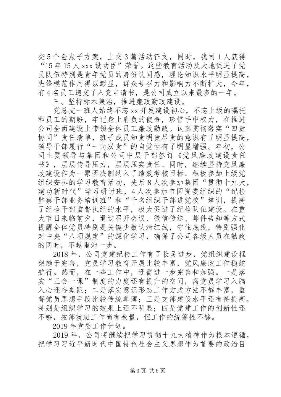 XX年公司党总支工作总结和XX年党委工作计划_第3页