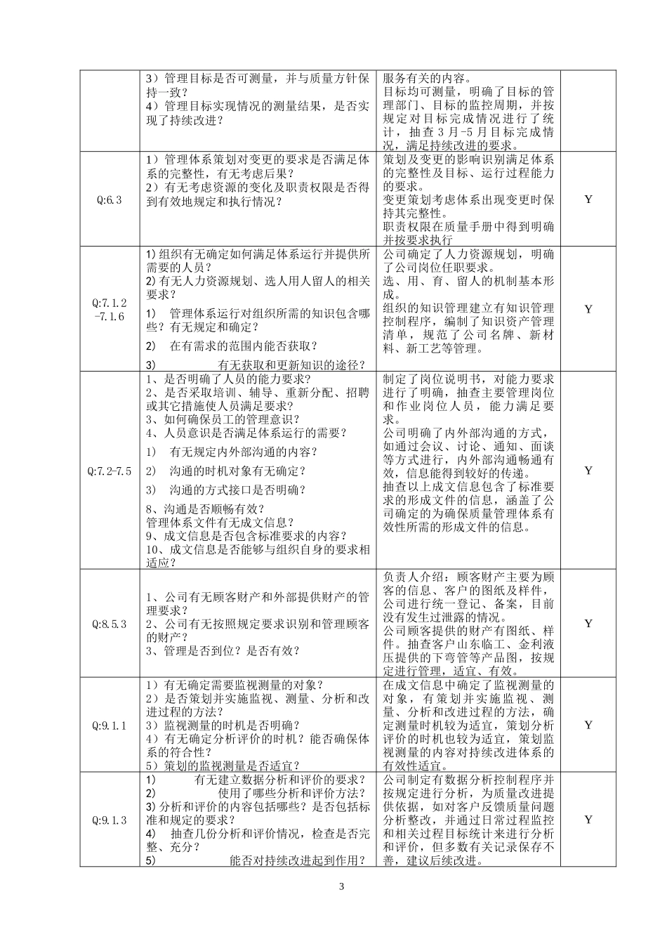 2015版质量体系各部门内审检查表及审核记录_第3页
