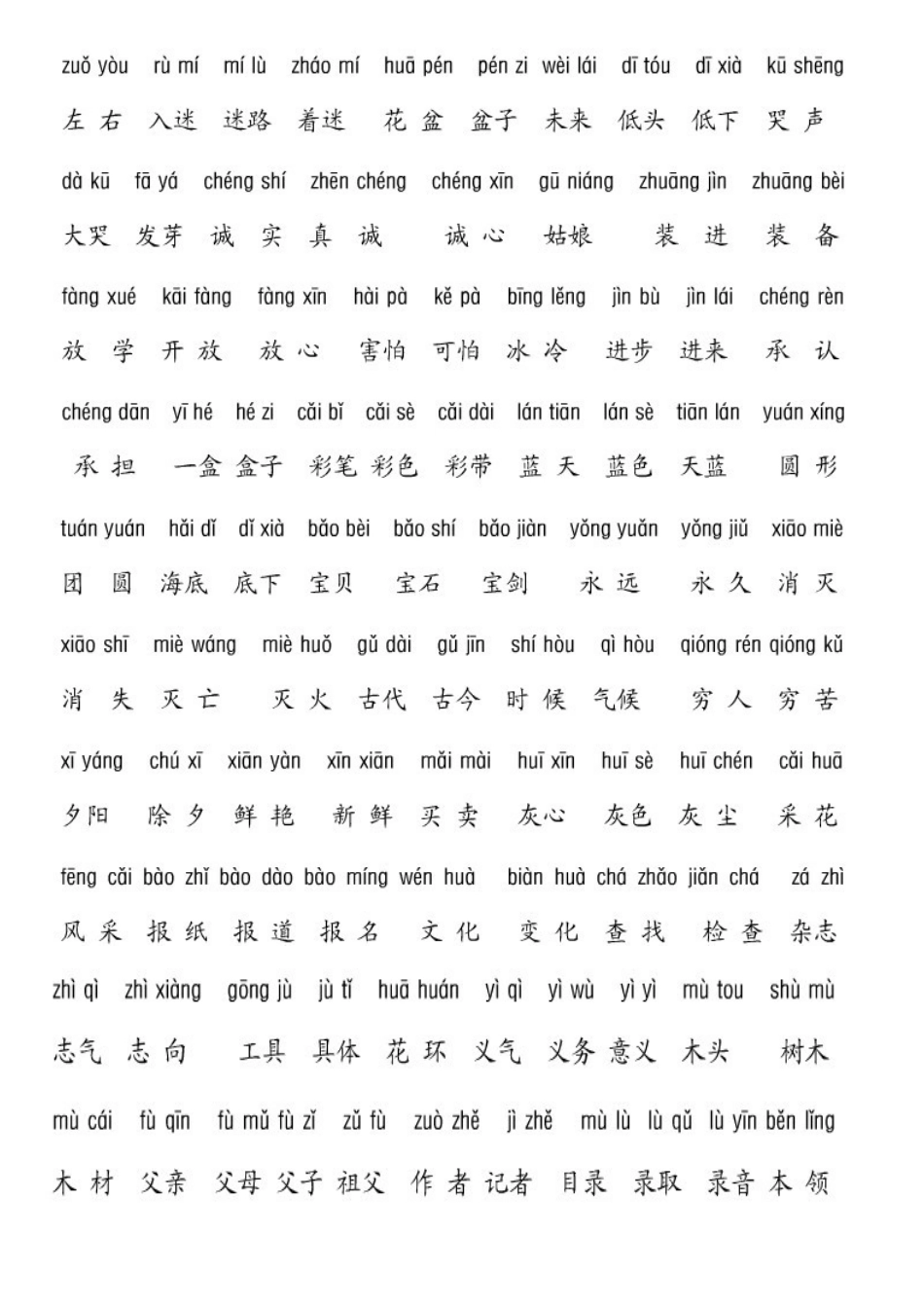 北师大二年级语文上册词语表_第2页