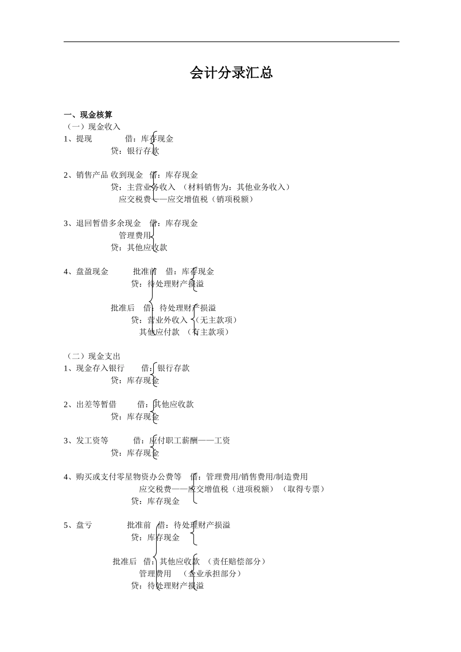 《会计基础》会计分录汇总_第1页