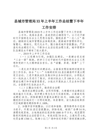 县城市管理局XX年上半年工作总结暨下半年工作安排