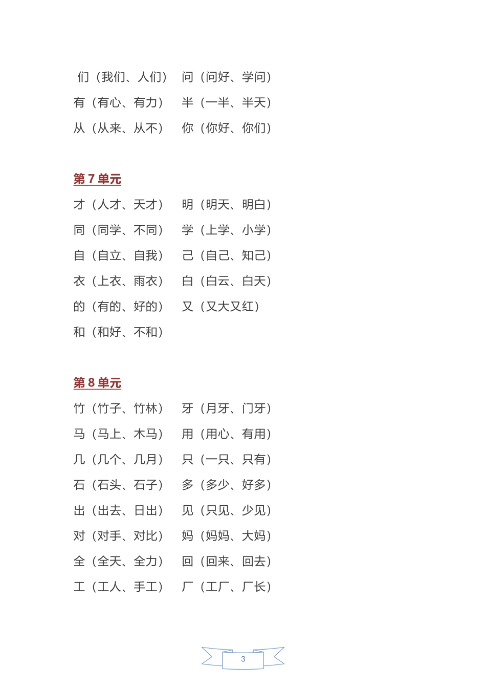 2018年小学一年级语文全部知识点汇总_第3页