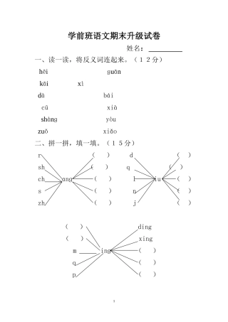 学前班语文期末升级试卷