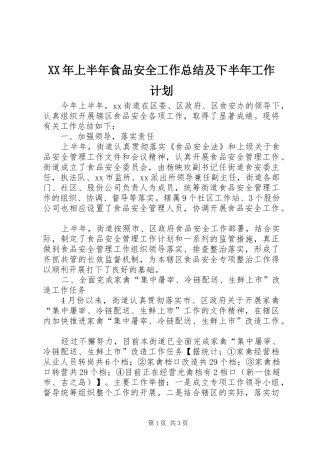 XX年上半年食品安全工作总结及下半年工作计划