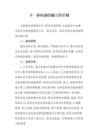 下一步内部控制工作计划