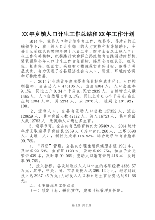 XX年乡镇人口计生工作总结和XX年工作计划