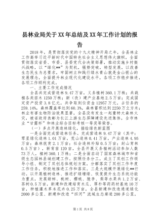 县林业局关于XX年总结及XX年工作计划的报告