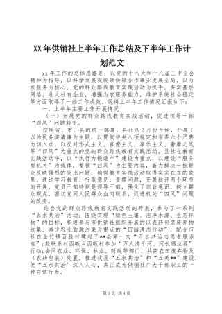 XX年供销社上半年工作总结及下半年工作计划范文
