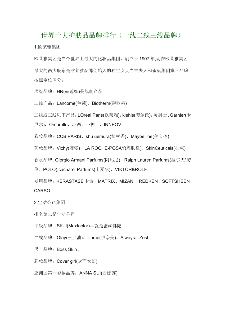 世界十大护肤品品牌排行(一线二线三线品牌)_第1页