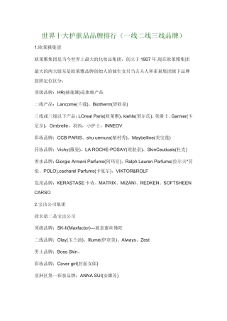 世界十大护肤品品牌排行(一线二线三线品牌)