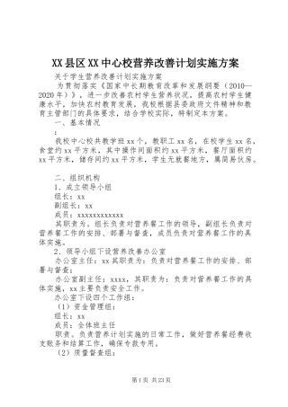 XX县区XX中心校营养改善计划实施方案