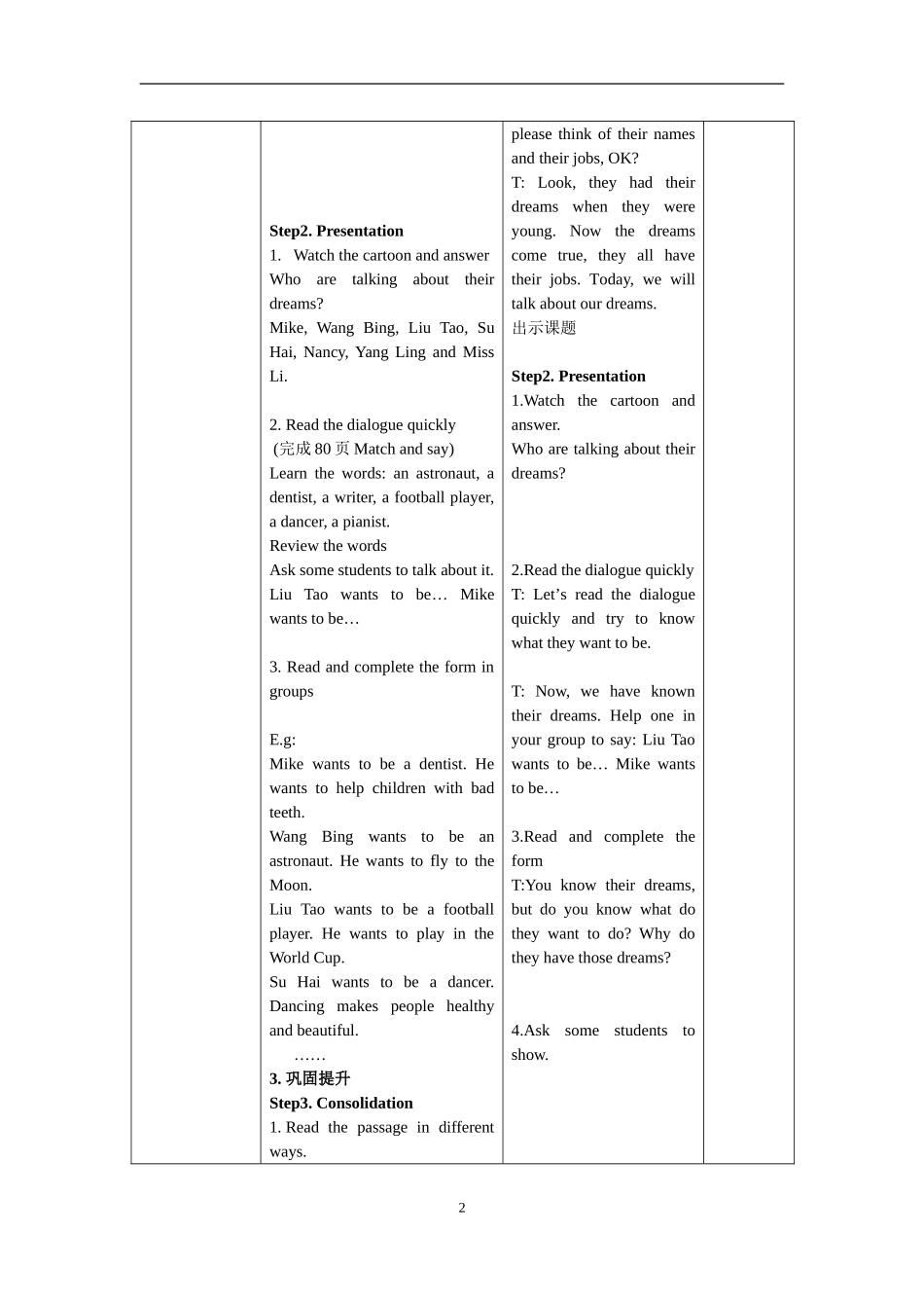 六下Unit8Ourdreams教案_第2页