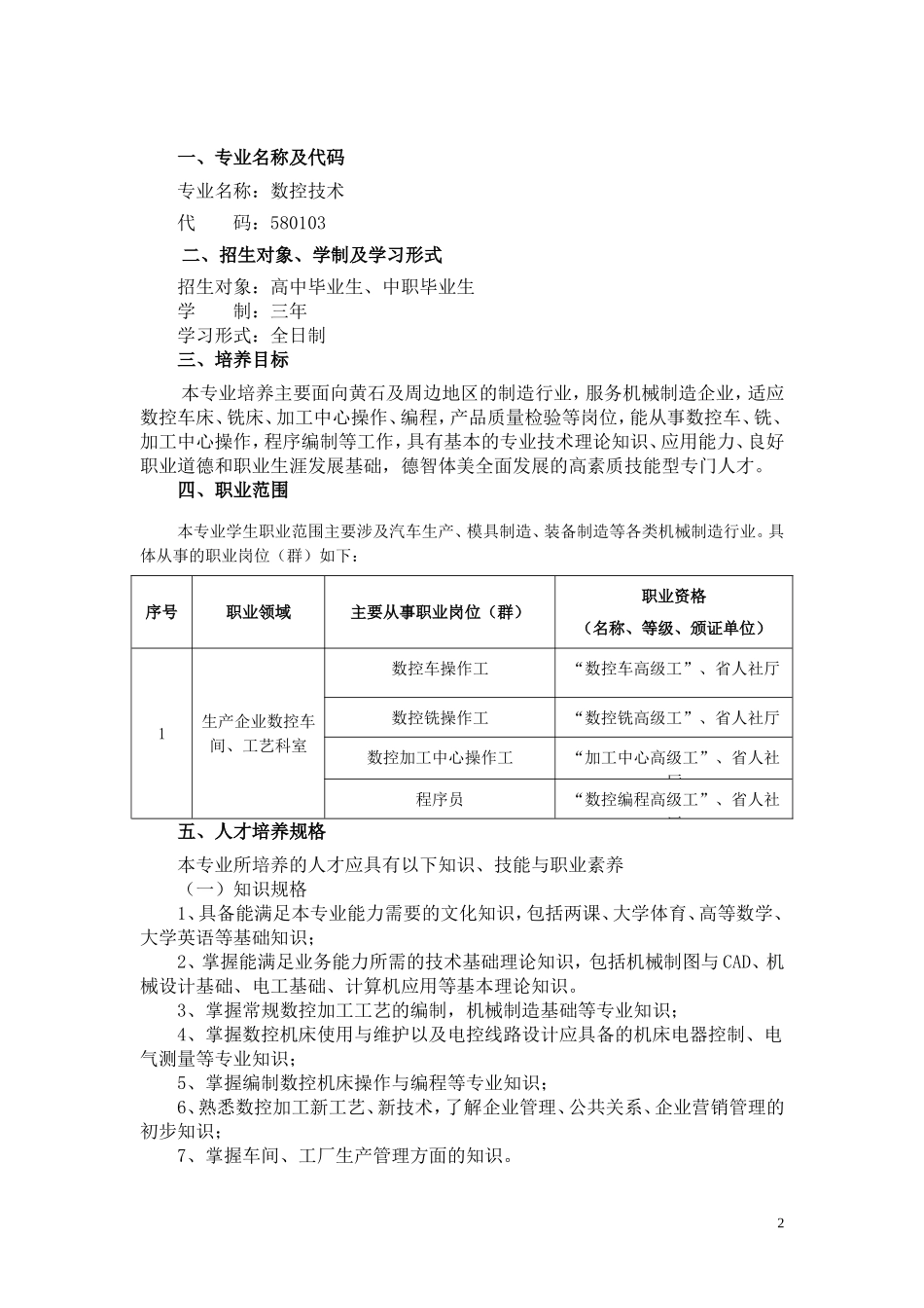 11级数控技术专业人才培养方案_第2页