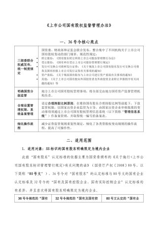 上市公司国有股权监督管理办法 36号令解读 提炼