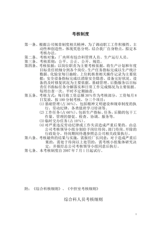 某污水处理厂考核制度