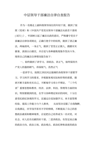 中层领导干部廉洁自律自查报告