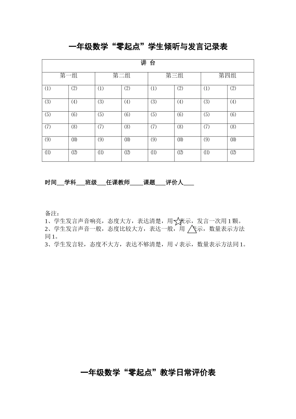 一年级学生学习准备期评价表_第1页