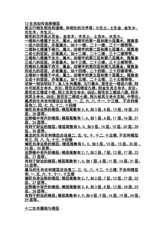 12生肖如何选择楼层