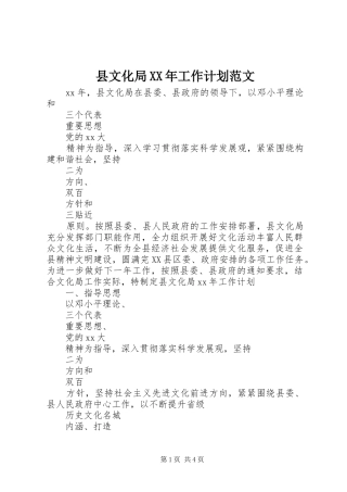 县文化局XX年工作计划范文