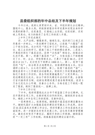 县委组织部的年中总结及下半年规划