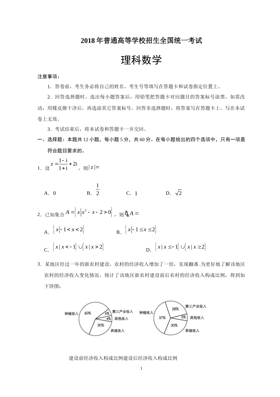 2018年全国Ⅰ卷理科数学高考真题_第1页