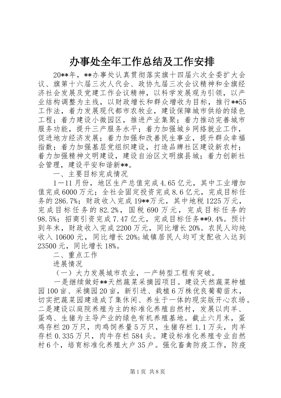 办事处全年工作总结及工作安排_第1页