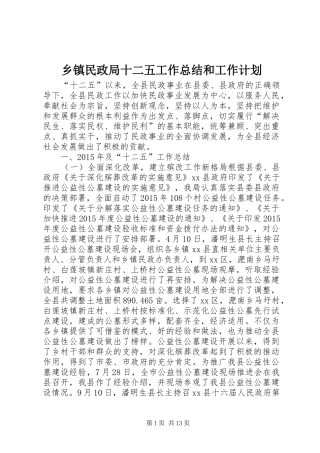 乡镇民政局十二五工作总结和工作计划