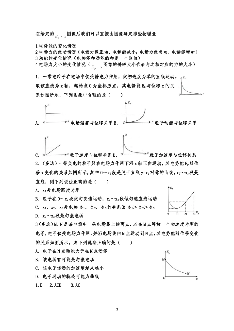 专题 高中物理E-x、 φ-x  电势能与位移关系  图像分析_第3页