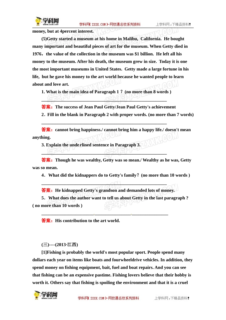 2014高考英语信息匹配、任务型阅读基础训练题（14）及答案_第3页