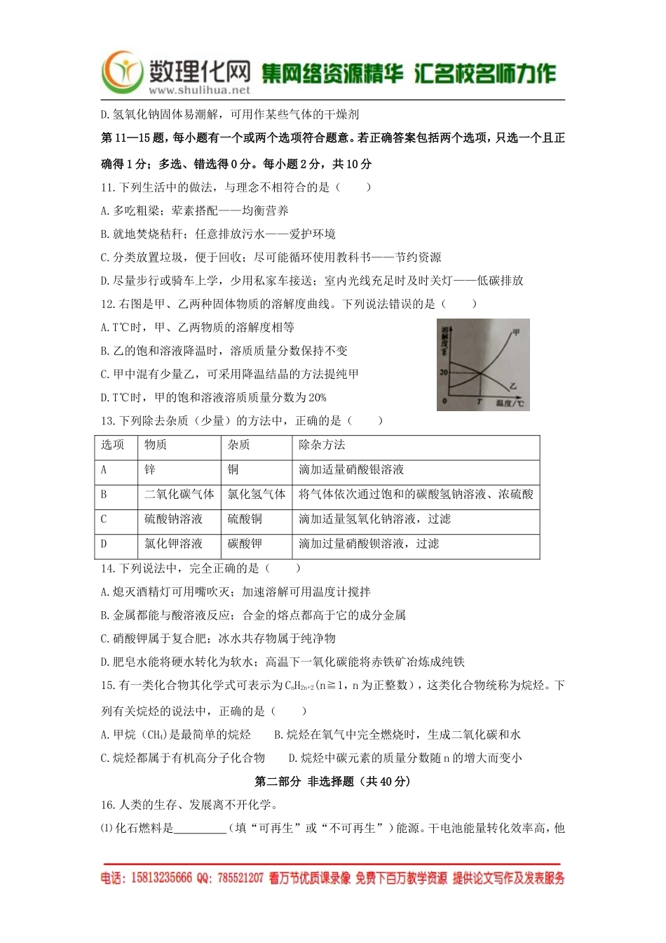2015年中考试卷：化学（江苏省泰州卷）_第2页