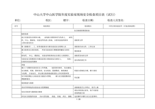 中山大学中山医学院2018年试验室现场安全检查项目表试