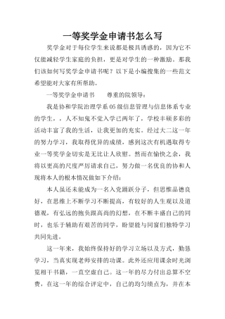 一等奖学金申请书怎么写