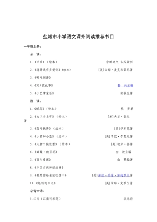 2015年新调整的盐城市小学语文课外阅读书目 家长必看
