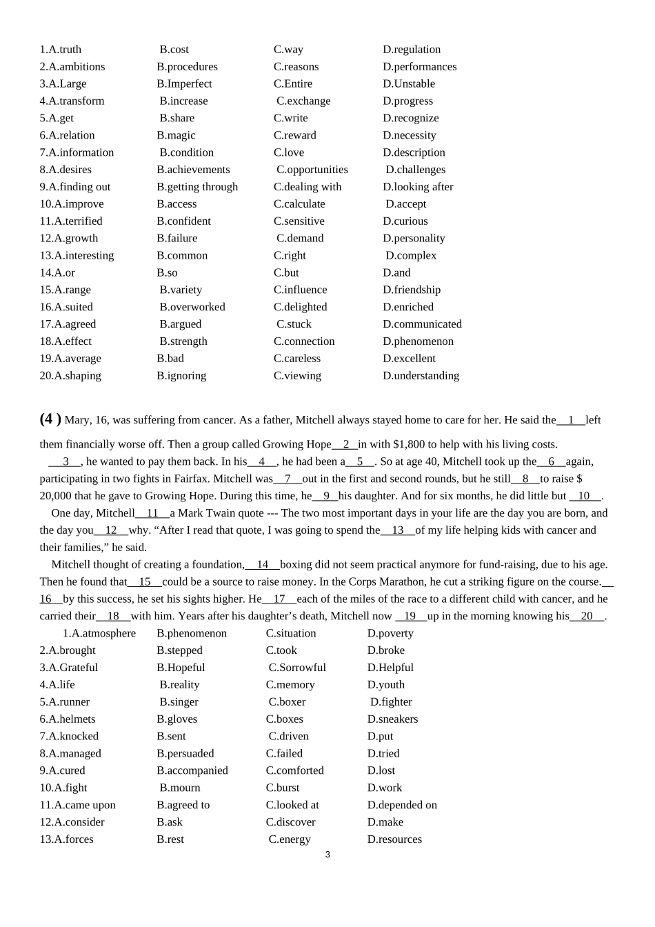 (高二)期末考前完型填空训练_第3页
